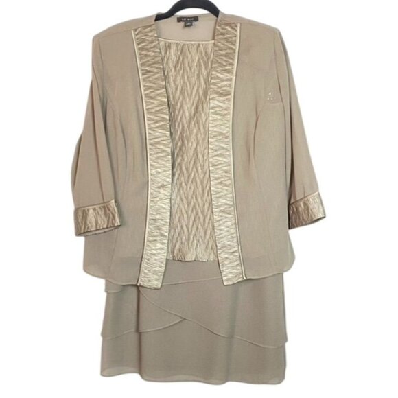 Vintage Le Bos 3-Piece Taupe Set: Sheer Jacket Shell & Skirt Size 14 Modest - Picture 1 of 10